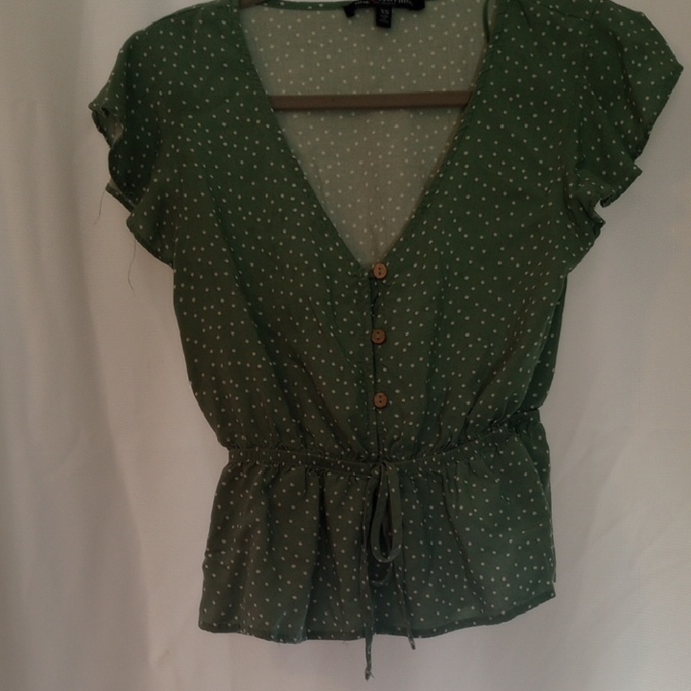 One Clothing Sage Green Polka Dot Blouse